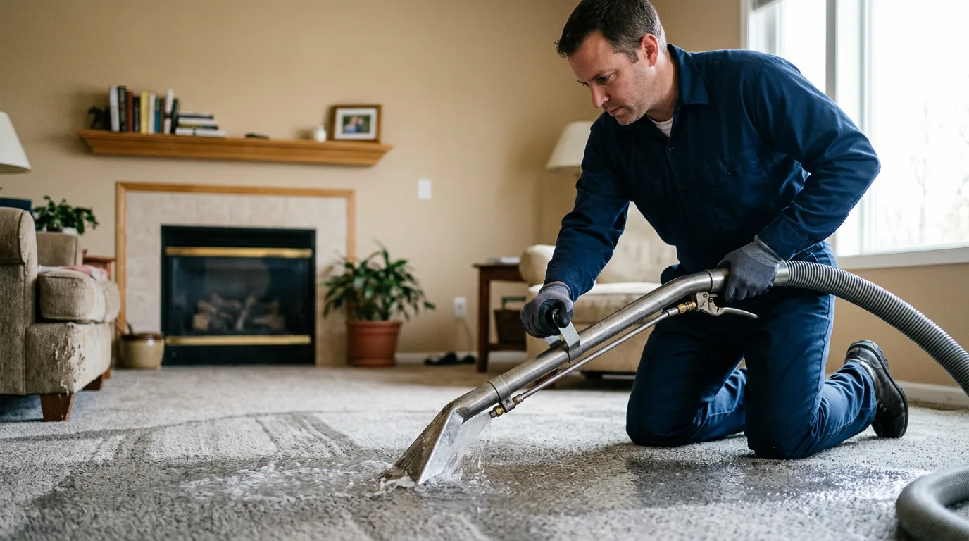 Water damage restoration technician working near Whitestown, IN